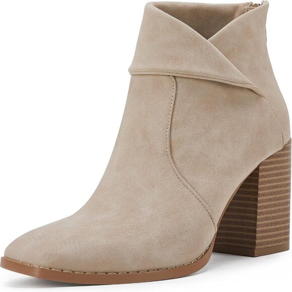 Women's Faux Leather Ankle Boots 6.5 Chunky Heel Slip On Zipper Casual - Picture 1 of 5